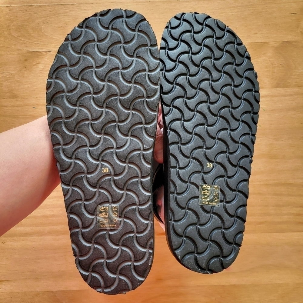 By Anthropologie Black Leather Ankle Strap Woven Sandals - Picture 9 of 9